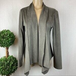 Bagatelle Gray Faux Suede Open Front Long Sleeve Drape Neck Jacket M